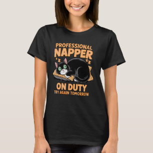 T-shirt Chat Noir Drôle de Nid Douillet Humour Paresseux S