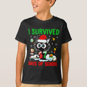 T-shirt Chat noir drôle de Noël je ai survécu 67 jours de