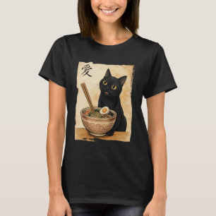 T-shirt Chat noir drôle mangeant des ramen japonais kawaii