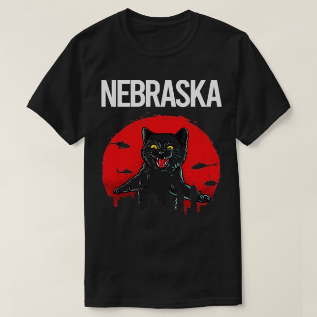 T-shirt Chat noir drôle Nebraska (Design devant)