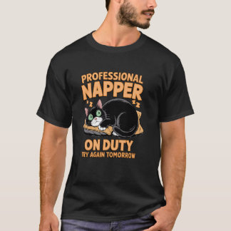 T-shirt Chat noir drôle Nid Humour Paresseux Sommeil Procr