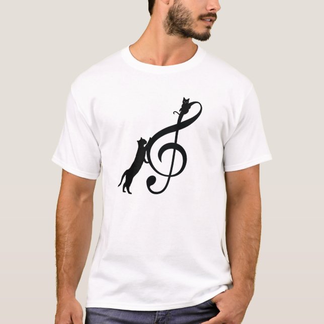 T-shirt Chat Noir Drôle Note Musique (Devant)