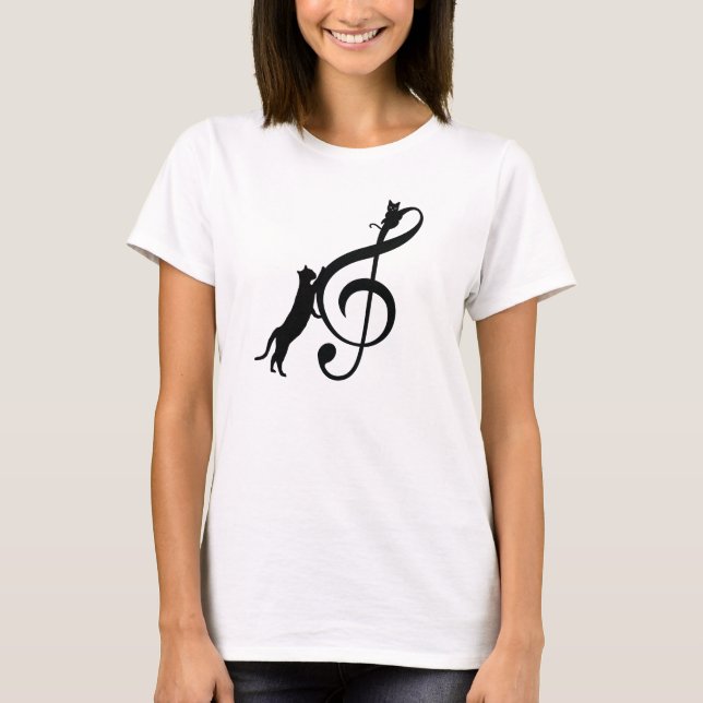 T-shirt Chat Noir Drôle Note Musique (Devant)