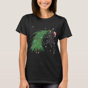 T-shirt Chat Noir Drôle Père Noël Tangée Dans L'Arbre De N