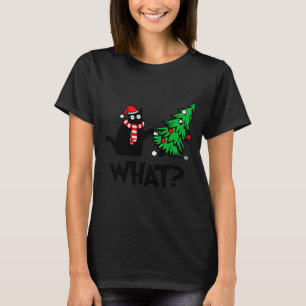 T-shirt Chat noir drôle poussant l'arbre de Noël Chat Wh
