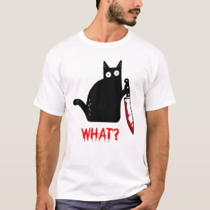 T-shirt Chat Noir drôle QUEL chat Meurtrier tenant le cout