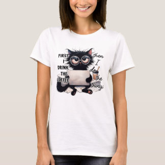 T-SHIRT CHAT NOIR DRÔLE SUR L'ORDINATEUR