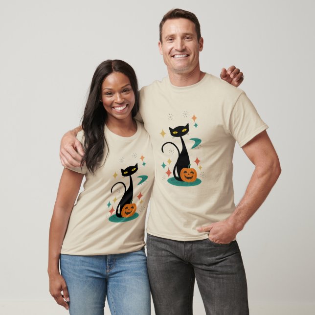 T-shirt Chat noir du milieu du siècle d'Halloween (Unisexe)