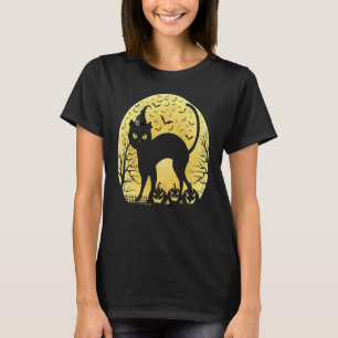 T-shirt Chat noir effrayant avec chapeau de sorcière plein