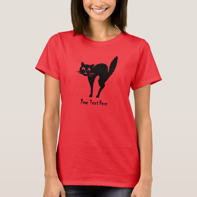 T-shirt Chat noir éffrayant avec halloween en arrière (Devant)