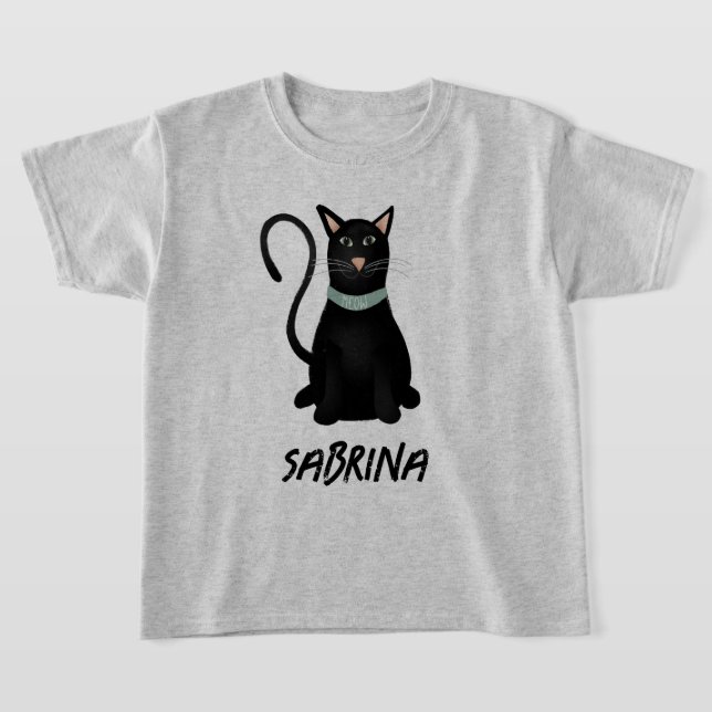 T-shirt Chat noir éffrayant et mignon Halloween Enfants (Poser)