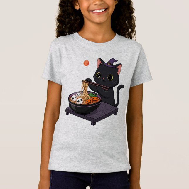 T-Shirt Chat noir Éffrayant et Ramen de minuit (Devant)