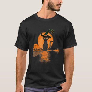 T-shirt Chat noir effrayant Halloween Sorcière Chapeau Et
