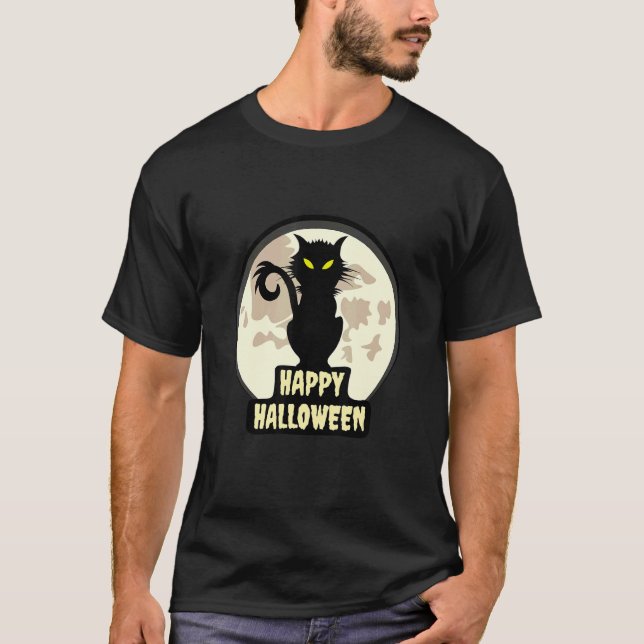 T-shirt Chat noir effrayant heureux Halloween devant le F (Devant)