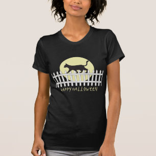 T-shirt Chat Noir Effrayant sur Clôture à Piquets