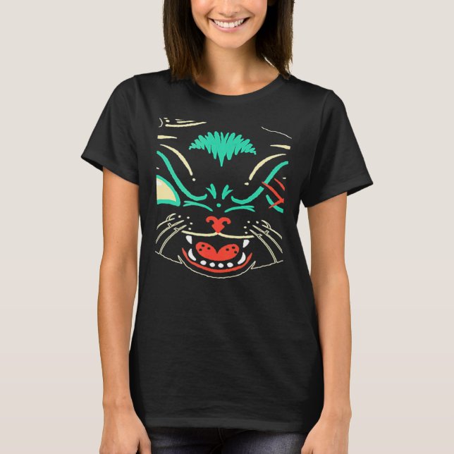 T-shirt Chat noir effrayant visage graphique Chat Hallowee (Devant)
