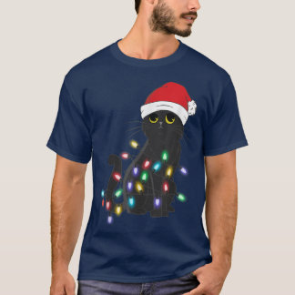 T-shirt Chat noir en Noël lumière mignonne Chat Noël