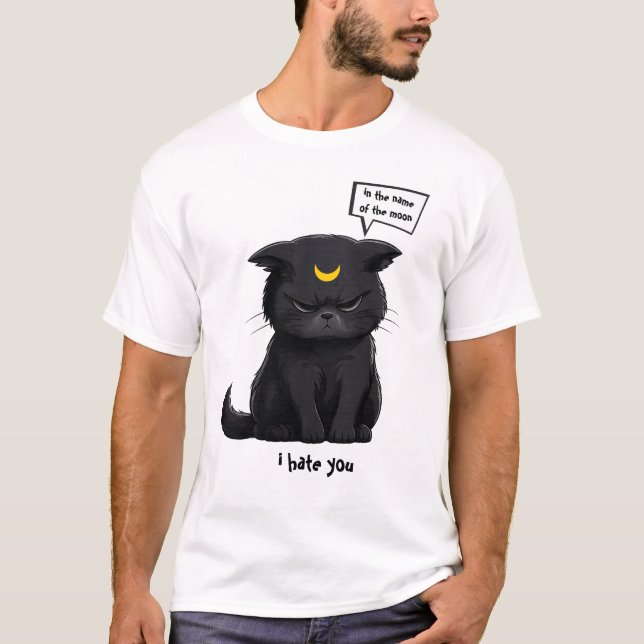 T-Shirt Chat Noir Enragé Au Nom De La Lune (Devant)