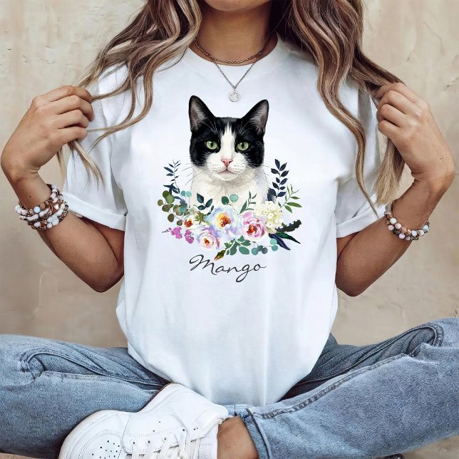 T-shirt Chat noir et blanc à l'aquarelle (Créateur téléchargé)