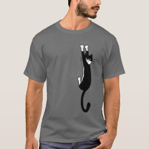 T-shirt Chat noir et blanc accroché   Drôle Tuxedo Cat