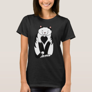 T-shirt Chat noir et blanc avec cœur sur la poitrine Anima