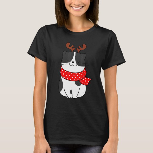 T-shirt Chat noir et blanc Noël Renne Antilopes   Chat (Devant)