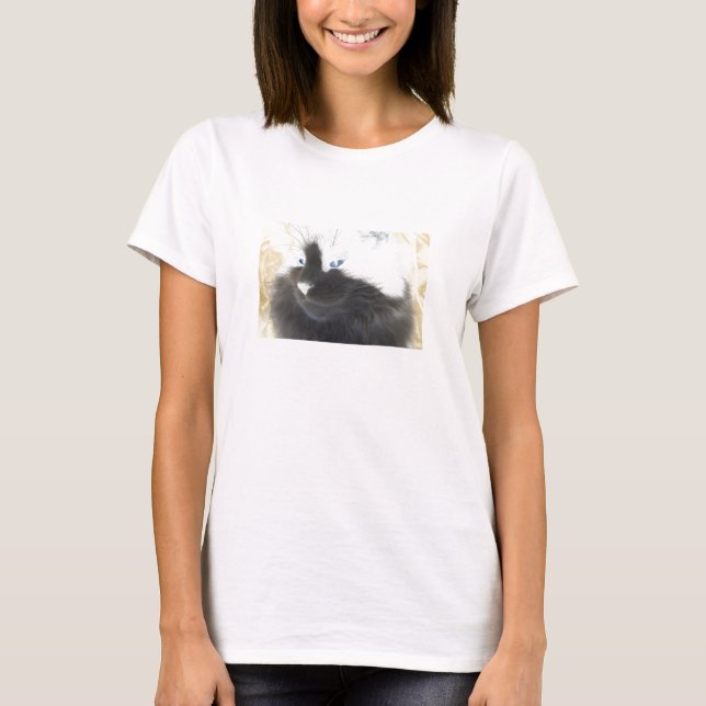 T-shirt Chat noir et blanc unique (Devant)
