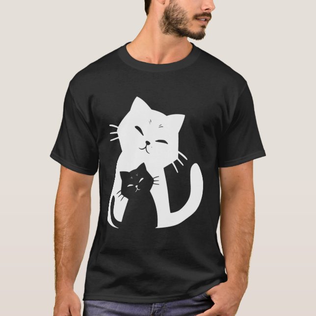 T-shirt Chat Noir Et Chat Blanc (Devant)