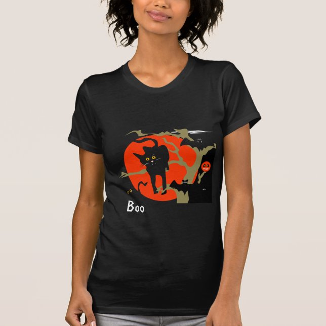 T-shirt Chat noir et chemise de Halloween de battes ! (Devant)