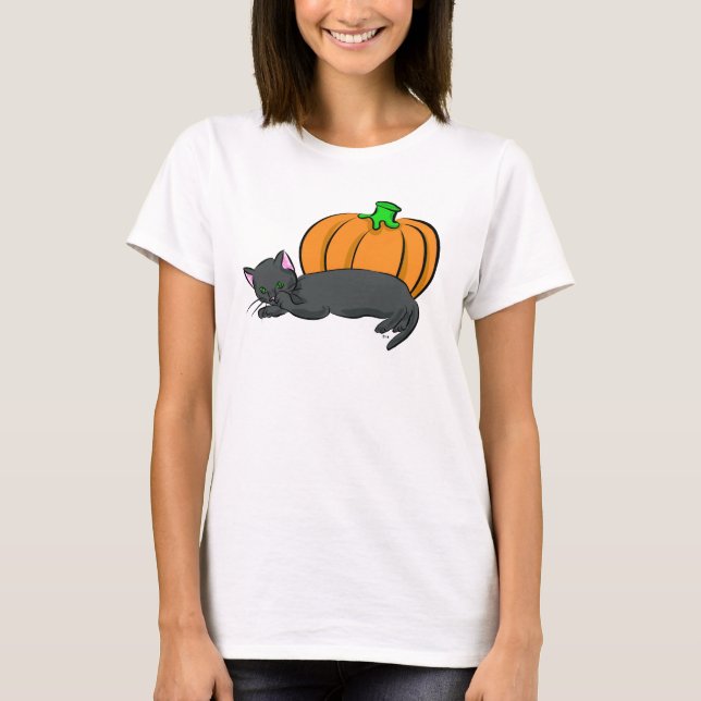 T-shirt Chat noir et citrouille (Devant)