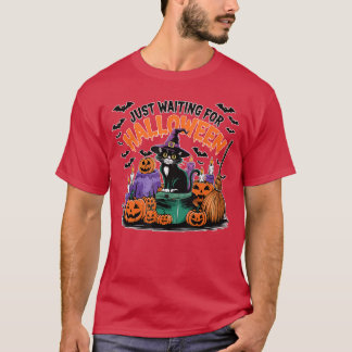T-shirt Chat noir et Citrouille en attente d'Halloween