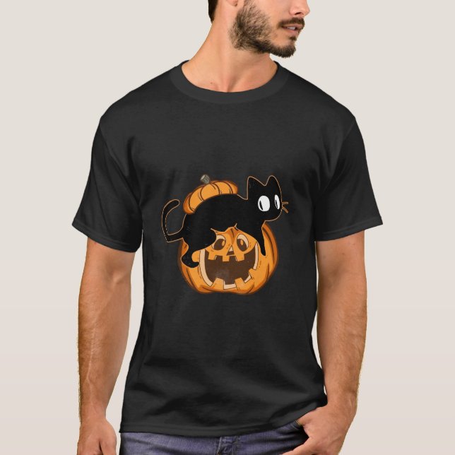 T-shirt Chat Noir Et Citrouille Halloween (Devant)