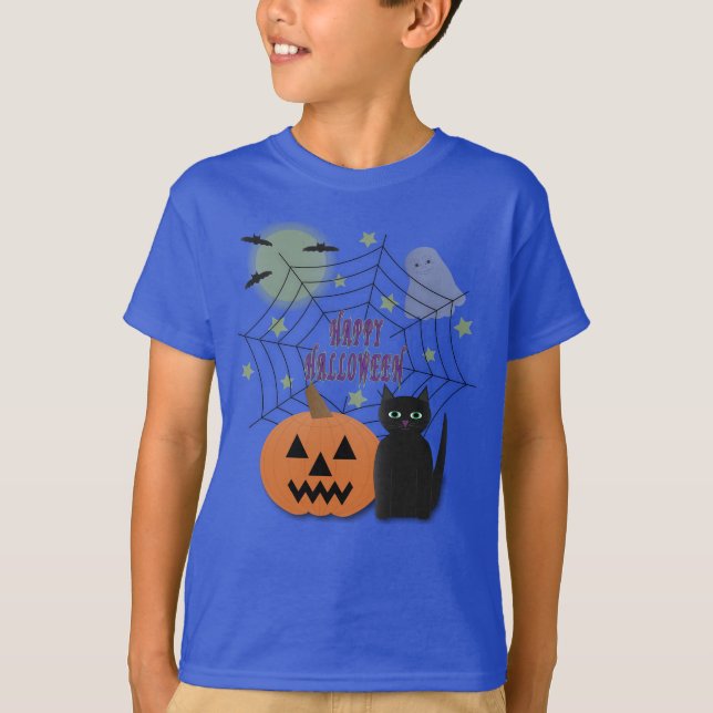 T-shirt Chat noir et Citrouille pas effrayant Halloween (Devant)