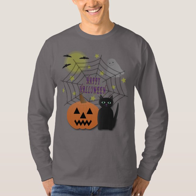 T-shirt Chat noir et Citrouille pas effrayant Halloween (Devant)