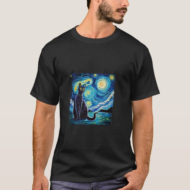 T-shirt Chat noir et clair de lune dans l'art de la forêt  (Devant)