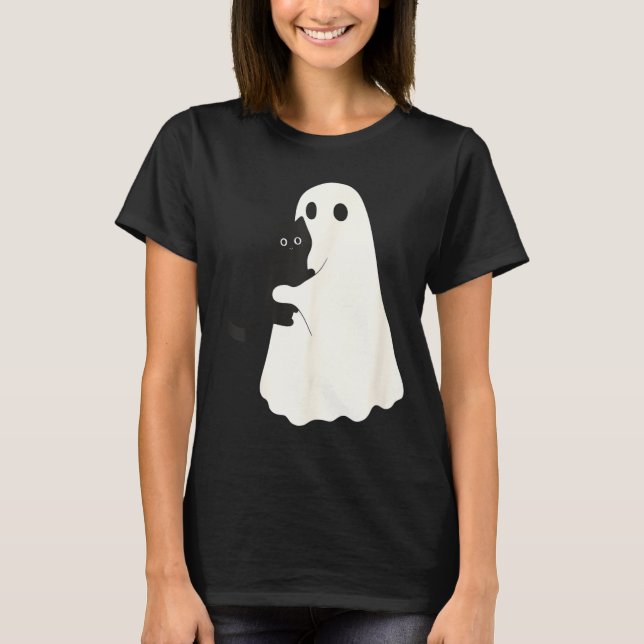 T-shirt Chat noir et fantômes de Halloween Rétro (Devant)
