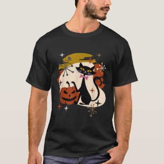 T-shirt Chat noir et Halloween rétro atomique Citrouille