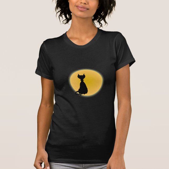 T-shirt Chat noir et lune jaune Halloween Art (Devant)