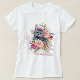 T-shirt Chat noir & Fleurs Amoureux des animaux de compagn