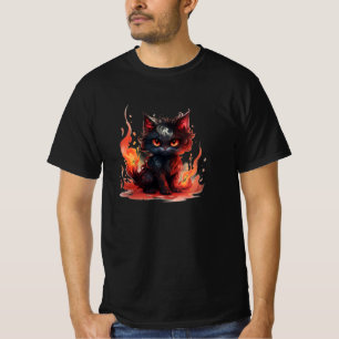T-shirt Chat noir foncé en feu : Chat de nuit T