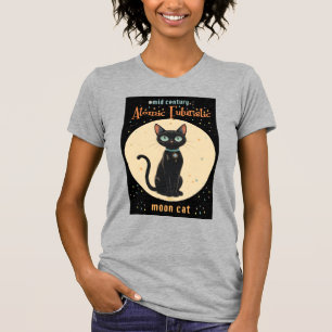T-shirt Chat noir futuriste atomique avec lune et texte