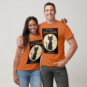 T-shirt Chat noir futuriste atomique avec lune et texte