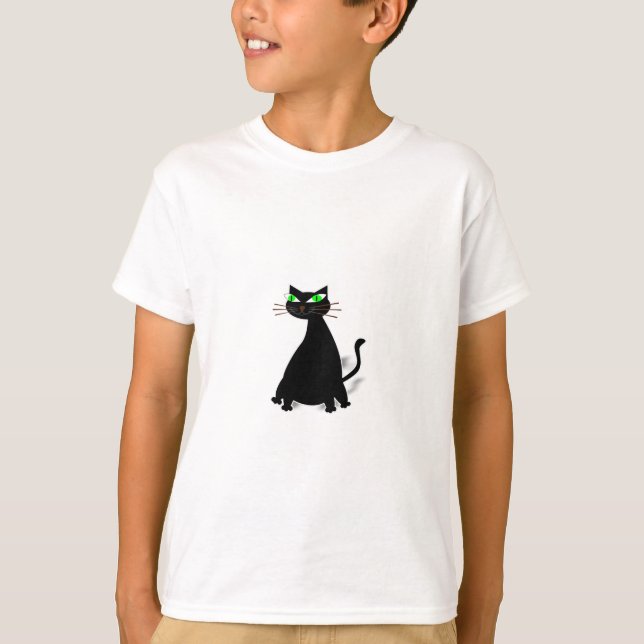 T-shirt Chat noir gras aux yeux verts (Devant)