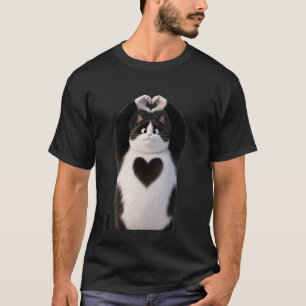 T-shirt Chat noir gros drôle coeurs pattes signe Saint Val