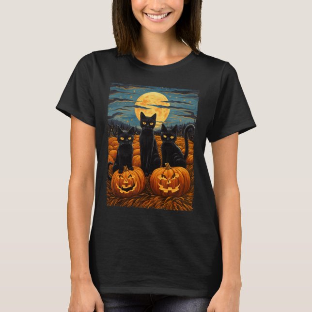 T-shirt Chat noir Halloween Amoureux de les chats Starry N (Devant)