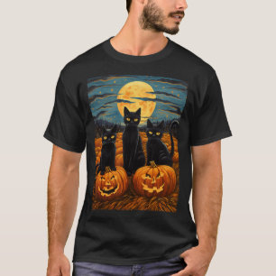T-shirt Chat noir Halloween Amoureux de les chats Starry N
