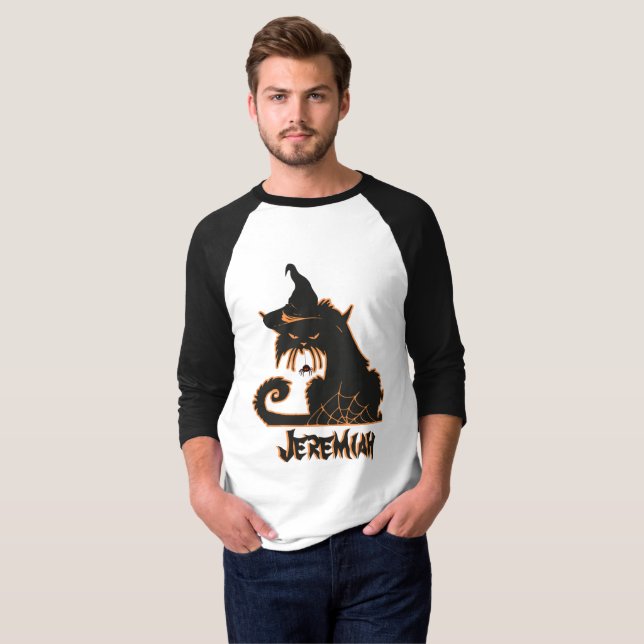 T-shirt Chat noir Halloween Araignées effrayantes (Devant entier)