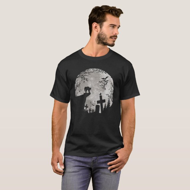 T-shirt Chat noir Halloween Chat Werewolf Pleine lune chau (Devant entier)