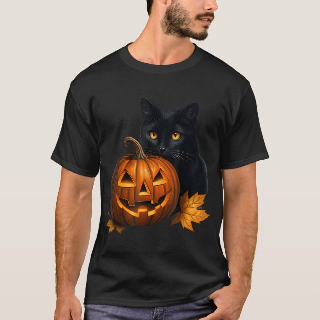 T-shirt Chat Noir Halloween Costume Citrouille Pour Femmes (Devant)
