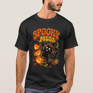 T-shirt Chat noir Halloween de désordre effrayant